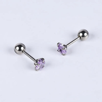 1 Pair Simple Style Classic Style Heart Shape Polishing Inlay 302 Stainless Steel Zircon Ear Studs