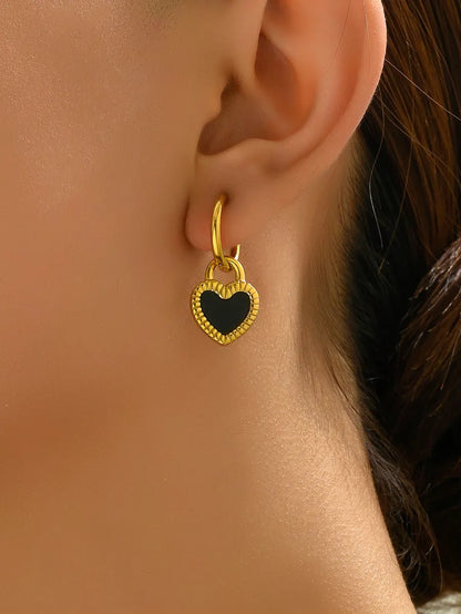 1 Pair Simple Style Classic Style Heart Shape Solid Color Layered Plating Inlay Titanium Steel Resin 18k Gold Plated Gold Plated Dangling Earrings