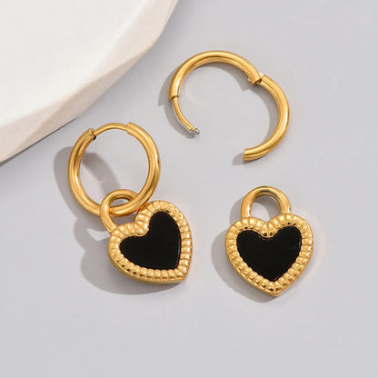 1 Pair Simple Style Classic Style Heart Shape Solid Color Layered Plating Inlay Titanium Steel Resin 18k Gold Plated Gold Plated Dangling Earrings