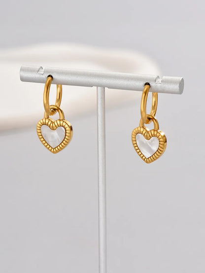 1 Pair Simple Style Classic Style Heart Shape Solid Color Layered Plating Inlay Titanium Steel Resin 18k Gold Plated Gold Plated Dangling Earrings