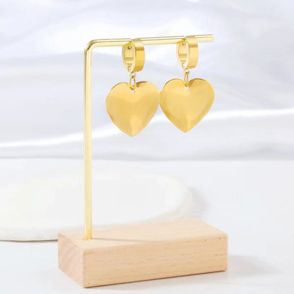 1 Pair Simple Style Classic Style Heart Shape 304 Stainless Steel 18K Gold Plated Drop Earrings