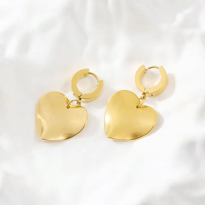 1 Pair Simple Style Classic Style Heart Shape 304 Stainless Steel 18K Gold Plated Drop Earrings