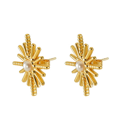 1 Pair Simple Style Classic Style Hexagram Inlay 304 Stainless Steel Artificial Pearls 18K Gold Plated Ear Studs