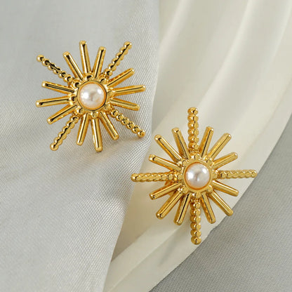 1 Pair Simple Style Classic Style Hexagram Inlay 304 Stainless Steel Artificial Pearls 18K Gold Plated Ear Studs