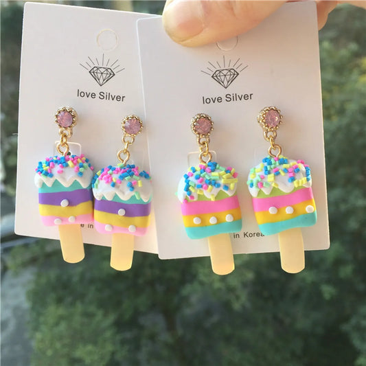 1 Pair Simple Style Classic Style Ice Cream Inlay Plastic Resin Rhinestones Drop Earrings