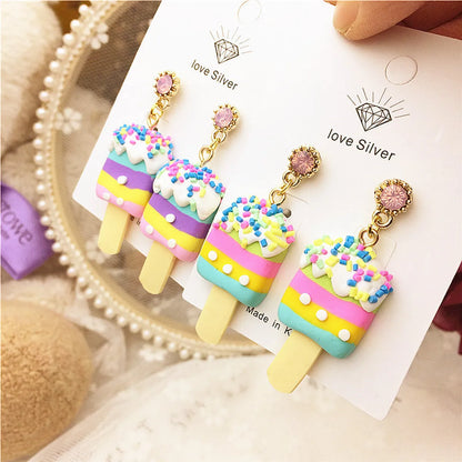 1 Pair Simple Style Classic Style Ice Cream Inlay Plastic Resin Rhinestones Drop Earrings