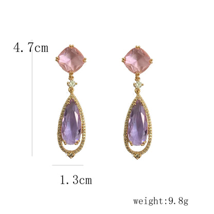 1 Pair Simple Style Classic Style Ice Cream Rose Plating Inlay Metal Copper Zircon K Gold Plated Drop Earrings