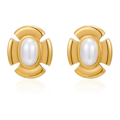 1 Pair Simple Style Classic Style Irregular Plating Inlay 304 Stainless Steel Imitation Pearl Artificial Pearls 18K Gold Plated Ear Studs