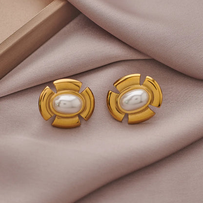 1 Pair Simple Style Classic Style Irregular Plating Inlay 304 Stainless Steel Imitation Pearl Artificial Pearls 18K Gold Plated Ear Studs