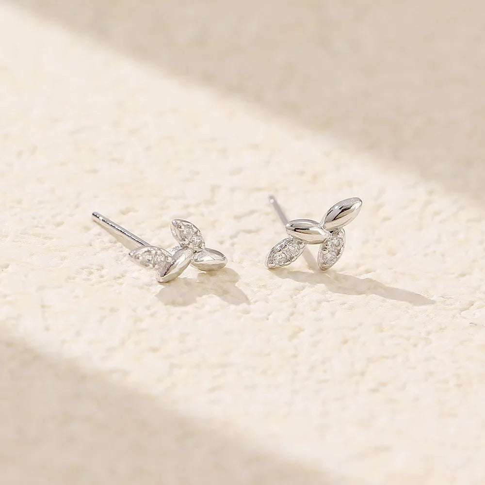 1 Pair Simple Style Classic Style Leaf Inlay Sterling Silver Ear Studs