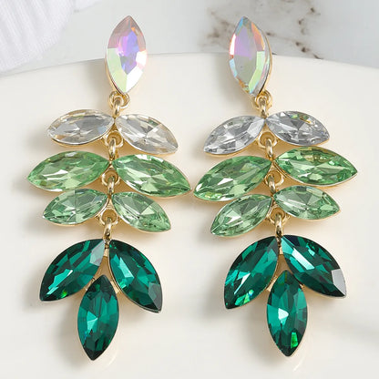 1 Pair Simple Style Classic Style Leaf Water Droplets Inlay Zinc Alloy Rhinestones Drop Earrings