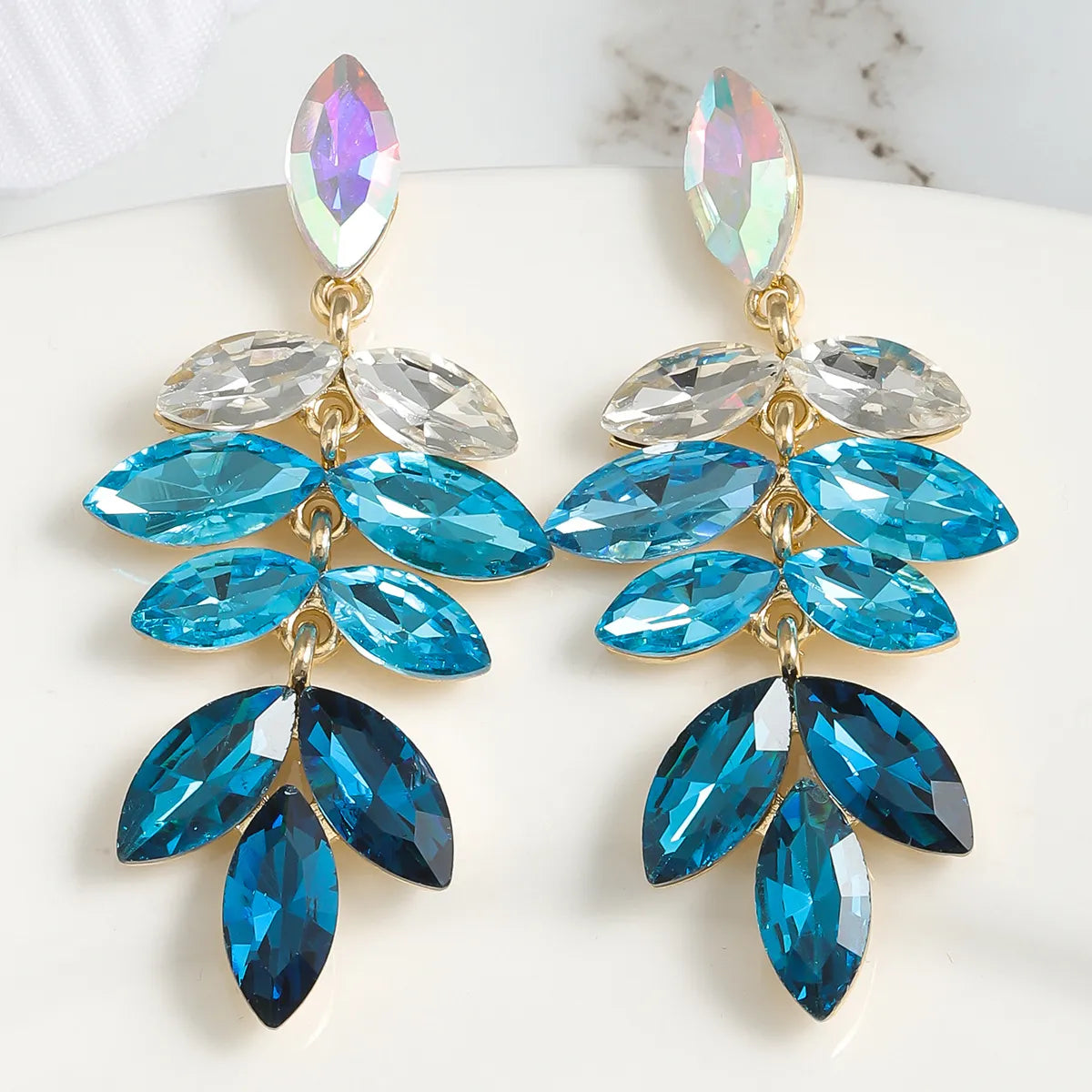 1 Pair Simple Style Classic Style Leaf Water Droplets Inlay Zinc Alloy Rhinestones Drop Earrings