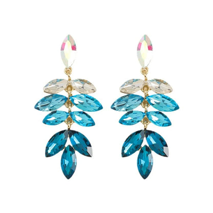 1 Pair Simple Style Classic Style Leaf Water Droplets Inlay Zinc Alloy Rhinestones Drop Earrings