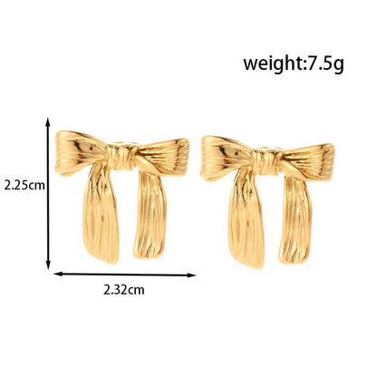 1 Pair Simple Style Classic Style Leaves Bow Knot Plating 304 Stainless Steel