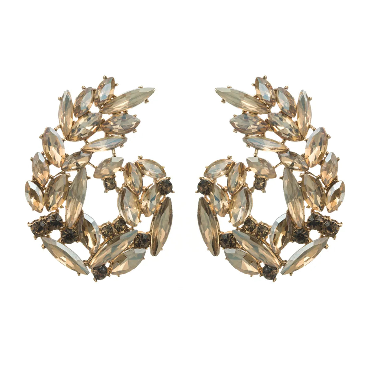 1 Pair Simple Style Classic Style Leaves Inlay Glass Rhinestones Ear Studs