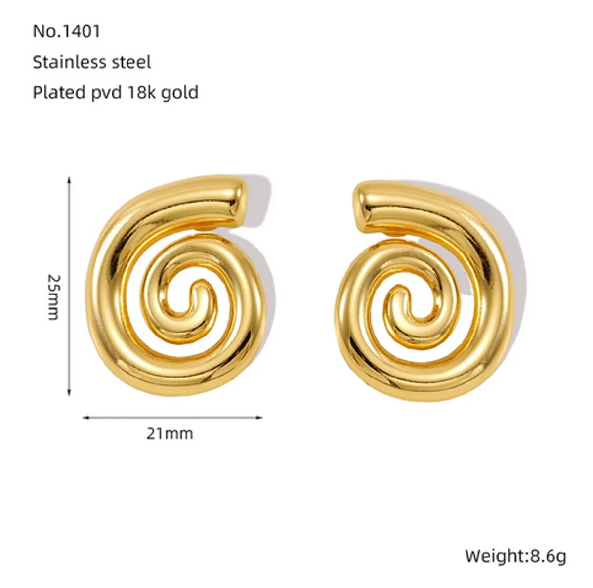 1 Pair Simple Style Classic Style Lines Spiral Stripe 304 Stainless Steel 18K Gold Plated Ear Studs