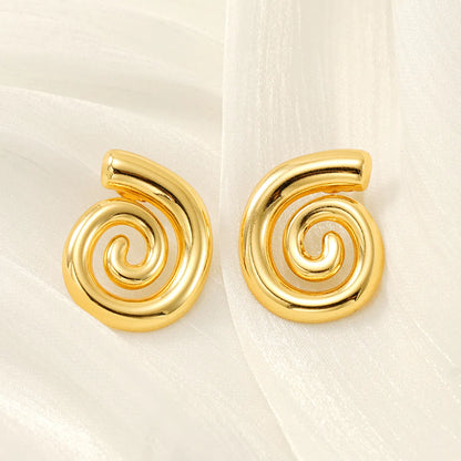 1 Pair Simple Style Classic Style Lines Spiral Stripe 304 Stainless Steel 18K Gold Plated Ear Studs