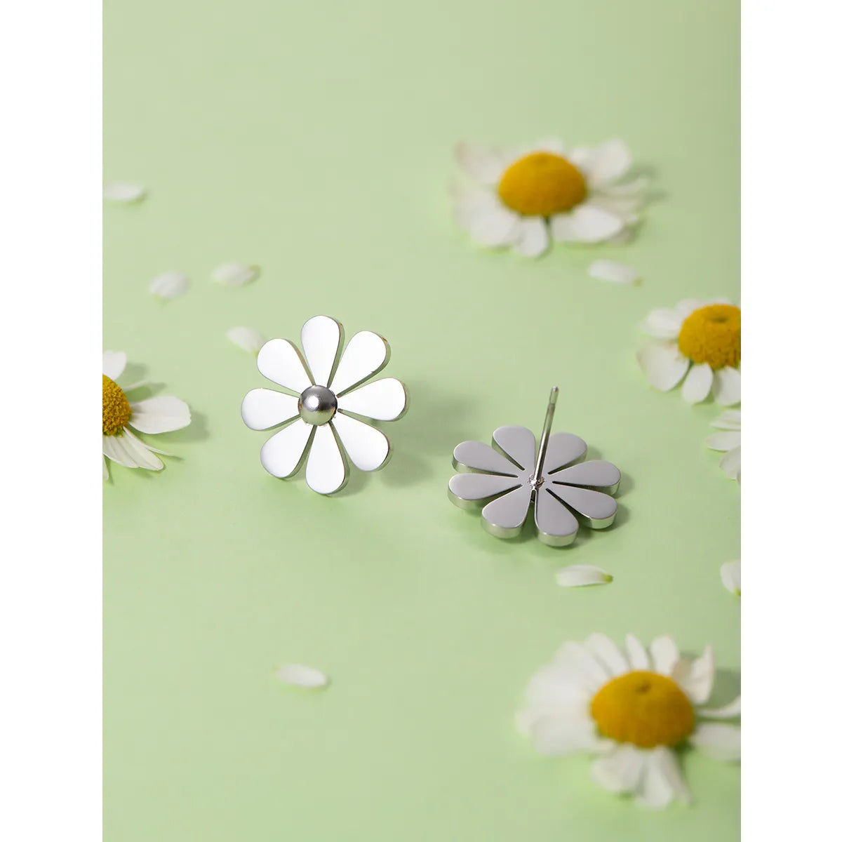 1 Pair Simple Style Classic Style Little Daisy Plating 304 Stainless Steel Ear Studs