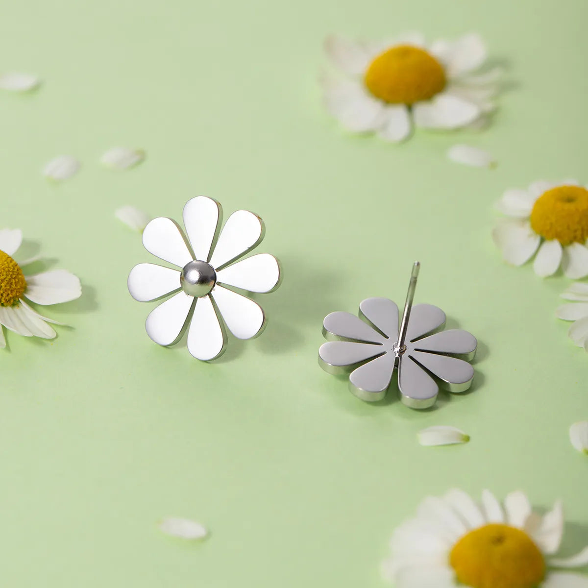 1 Pair Simple Style Classic Style Little Daisy Plating 304 Stainless Steel Ear Studs