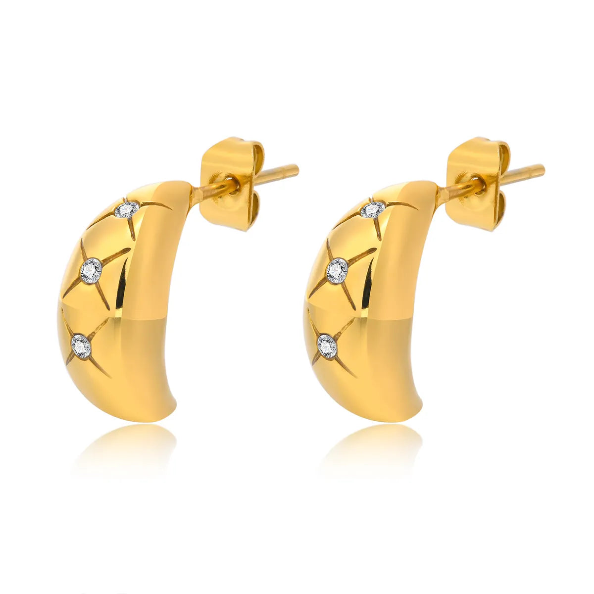 1 Pair Simple Style Classic Style Moon Plating Inlay 201 Stainless Steel Zircon 18K Gold Plated Ear Studs