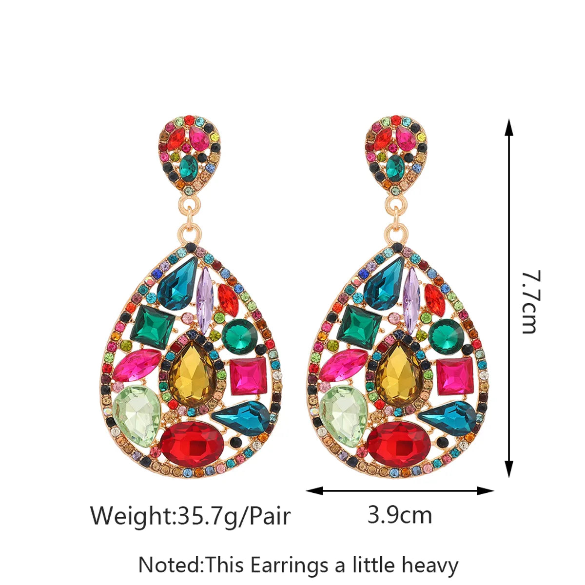 1 Pair Simple Style Classic Style Oval Plating Inlay Zinc Alloy Glass Dangling Earrings