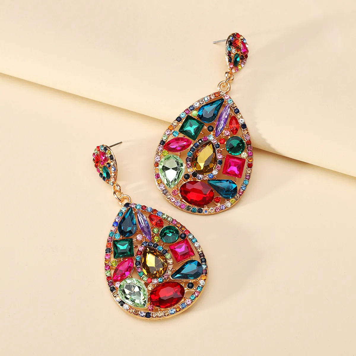 1 Pair Simple Style Classic Style Oval Plating Inlay Zinc Alloy Glass Dangling Earrings