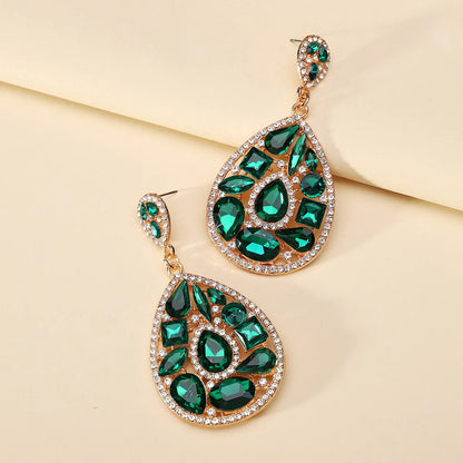 1 Pair Simple Style Classic Style Oval Plating Inlay Zinc Alloy Glass Dangling Earrings