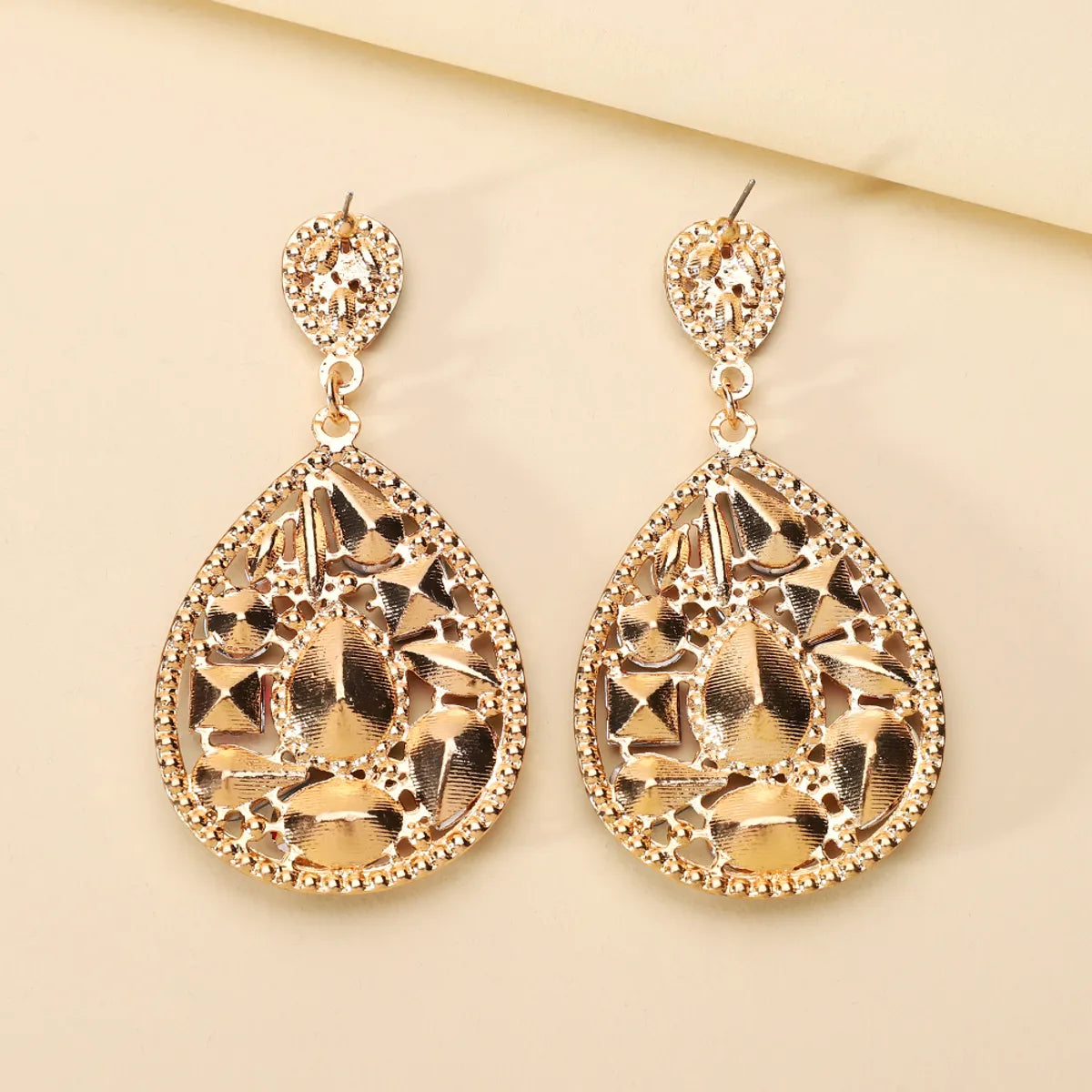 1 Pair Simple Style Classic Style Oval Plating Inlay Zinc Alloy Glass Dangling Earrings