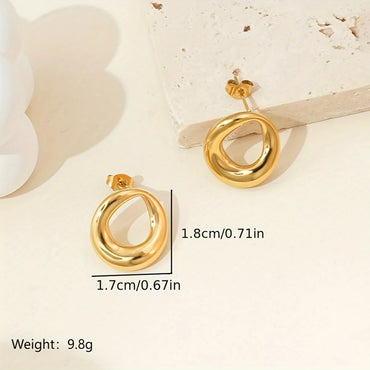 1 Pair Simple Style Classic Style Oval Polishing Hollow Out 304 Stainless Steel 14K Gold Plated Ear Studs