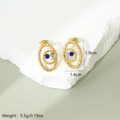 1 Pair Simple Style Classic Style Oval Polishing Plating Inlay 304 Stainless Steel Zircon 14K Gold Plated Ear Studs