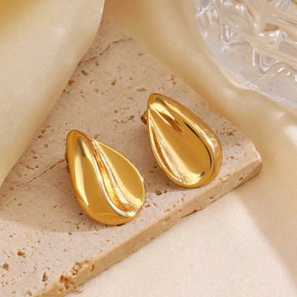 1 Pair Simple Style Classic Style Oval Water Droplets Plating 304 Stainless Steel 18K Gold Plated Ear Studs