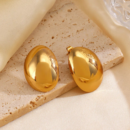 1 Pair Simple Style Classic Style Oval Water Droplets Plating 304 Stainless Steel 18K Gold Plated Ear Studs