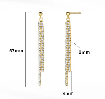 1 Pair Simple Style Classic Style Oversized Tassel Polishing Plating Inlay Sterling Silver Zircon White Gold Plated Drop Earrings