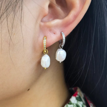 1 Pair Simple Style Classic Style Pearl Plating Inlay Freshwater Pearl Sterling Silver Freshwater Pearl Pearl Zircon White Gold Plated Gold Plated Drop Earrings