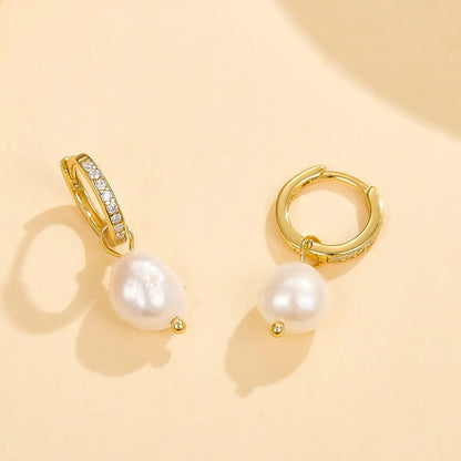 1 Pair Simple Style Classic Style Pearl Plating Inlay Freshwater Pearl Sterling Silver Freshwater Pearl Pearl Zircon White Gold Plated Gold Plated Drop Earrings