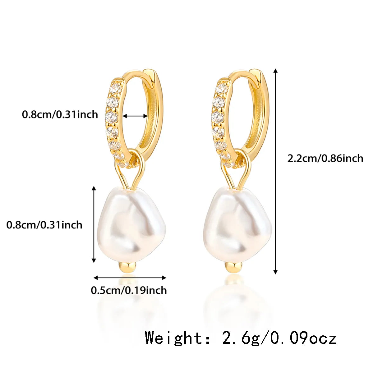 1 Pair Simple Style Classic Style Pearl Plating Inlay Freshwater Pearl Sterling Silver Freshwater Pearl Pearl Zircon White Gold Plated Gold Plated Drop Earrings