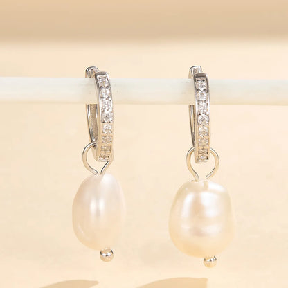 1 Pair Simple Style Classic Style Pearl Plating Inlay Freshwater Pearl Sterling Silver Freshwater Pearl Pearl Zircon White Gold Plated Gold Plated Drop Earrings