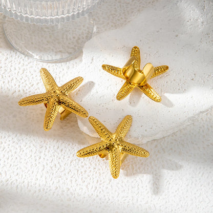 1 Pair Simple Style Classic Style Pentagram Plant Starfish Plating 304 Stainless Steel 14K Gold Plated Ear Studs