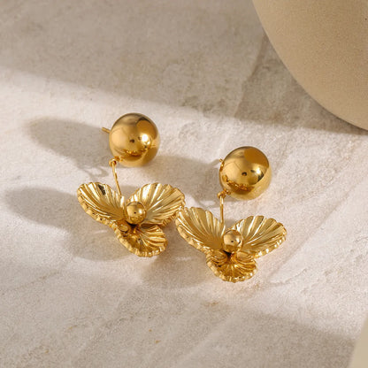 1 Pair Simple Style Classic Style Petal Plating 304 Stainless Steel 18K Gold Plated Drop Earrings