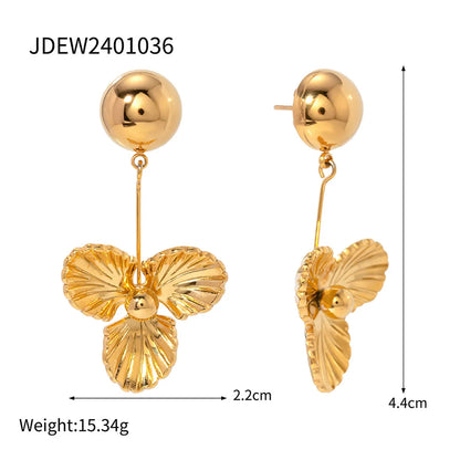 1 Pair Simple Style Classic Style Petal Plating 304 Stainless Steel 18K Gold Plated Drop Earrings