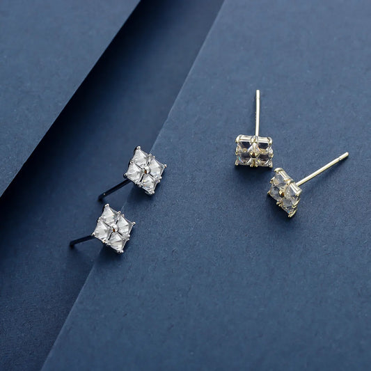 1 Pair Simple Style Classic Style Rhombus Inlay Sterling Silver Zircon 14K Gold Plated Ear Studs