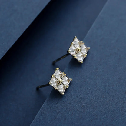 1 Pair Simple Style Classic Style Rhombus Inlay Sterling Silver Zircon 14K Gold Plated Ear Studs