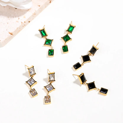 1 Pair Simple Style Classic Style Rhombus Plating Inlay Stainless Steel Titanium Steel Zircon Gold Plated Drop Earrings