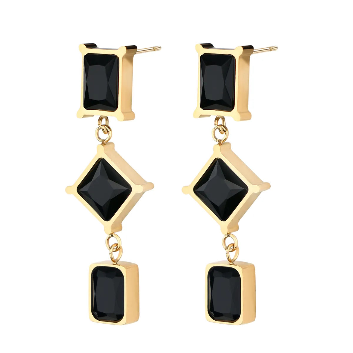 1 Pair Simple Style Classic Style Rhombus Plating Inlay Stainless Steel Titanium Steel Zircon Gold Plated Drop Earrings