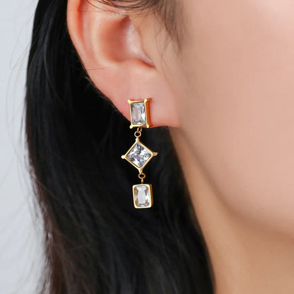 1 Pair Simple Style Classic Style Rhombus Plating Inlay Stainless Steel Titanium Steel Zircon Gold Plated Drop Earrings