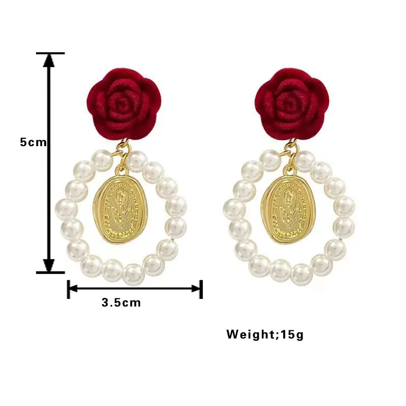 1 Pair Simple Style Classic Style Rose Plating Inlay Alloy Pearl Gold Plated Drop Earrings