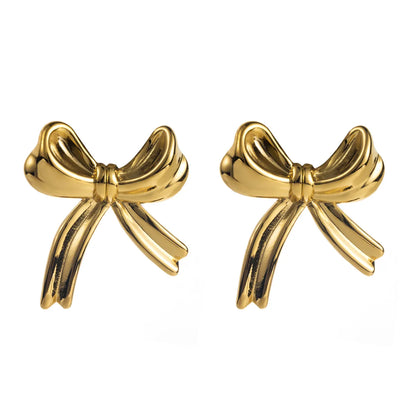 1 Pair Simple Style Classic Style Round Bow Knot Imitation Pearl Alloy Gold Plated Ear Studs