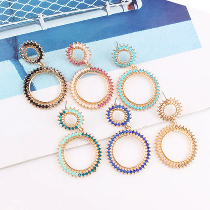 1 Pair Simple Style Classic Style Round Dots Plating Inlay Alloy Rhinestones Gold Plated Drop Earrings