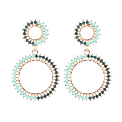 1 Pair Simple Style Classic Style Round Dots Plating Inlay Alloy Rhinestones Gold Plated Drop Earrings