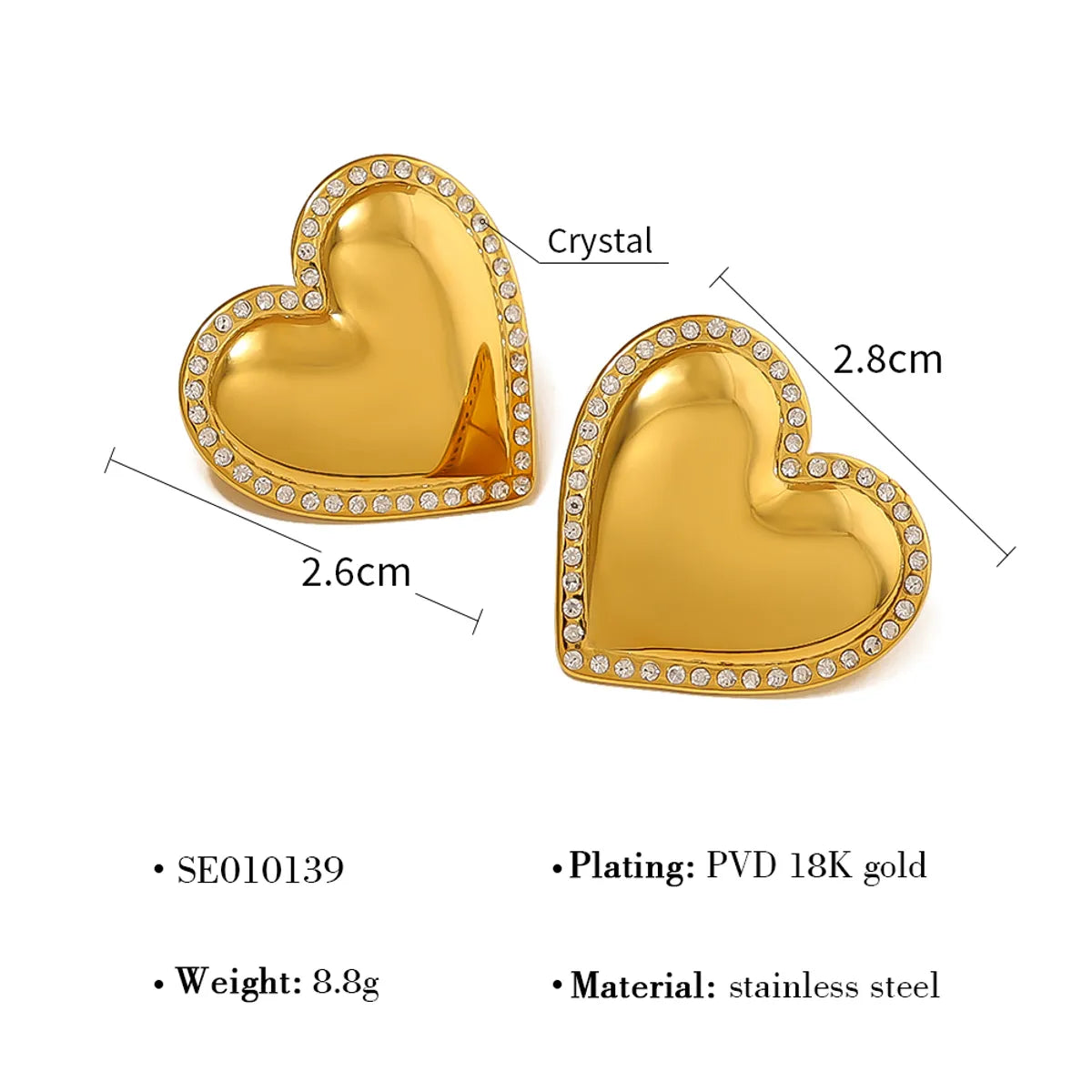 1 Pair Simple Style Classic Style Round Heart Shape Polishing Plating 304 Stainless Steel Rhinestones 18K Gold Plated Drop Earrings